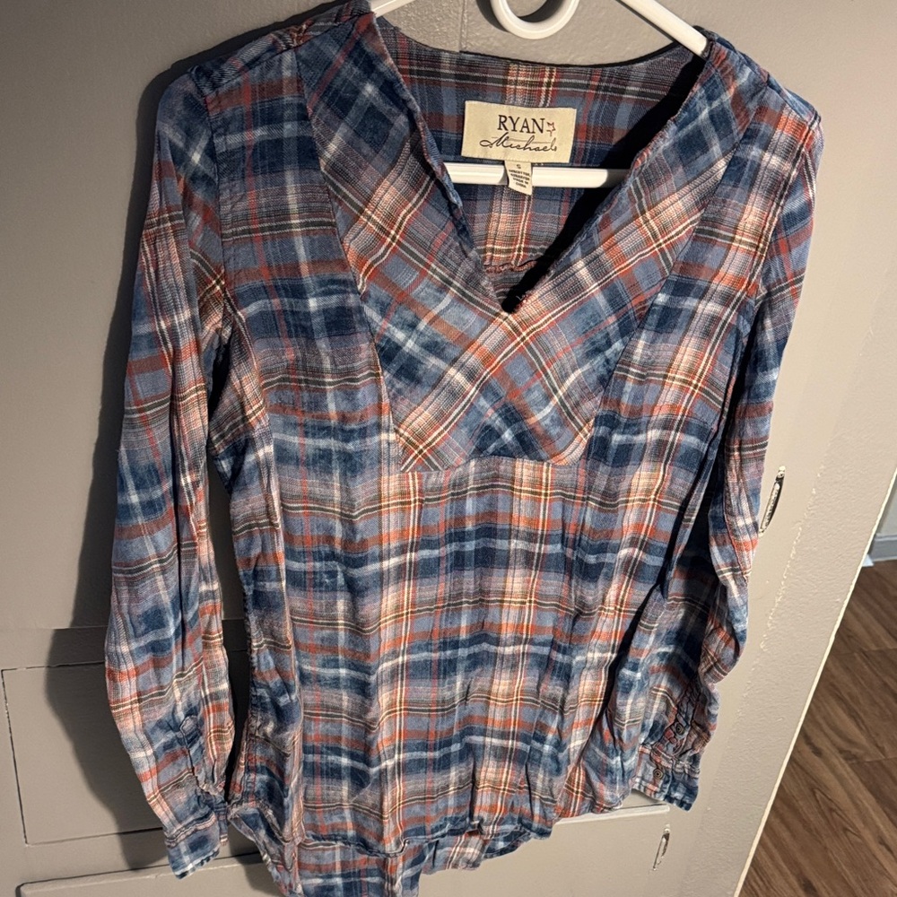 Ryan Michael Women's Plaid Top - Blue and Red